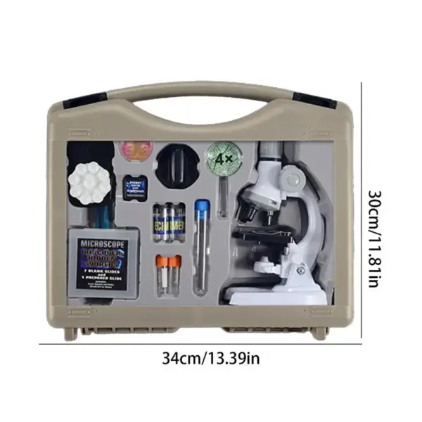 Beginner microscope kit for kids - 100X-1200X magnification with LED light for science experiments.